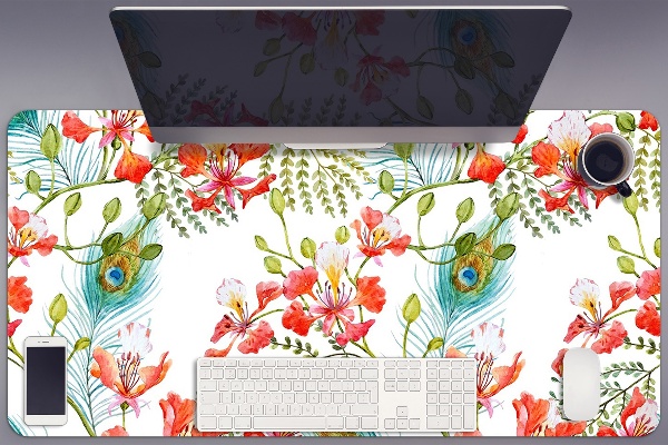 Large desk mat for children Peacock feathers
