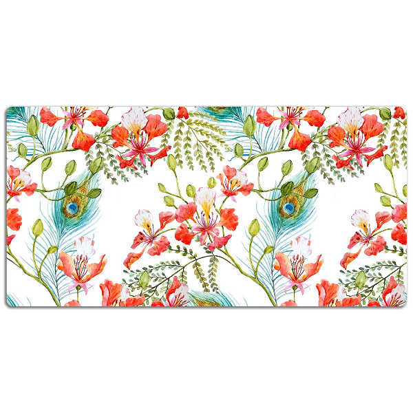 Large desk mat for children Peacock feathers