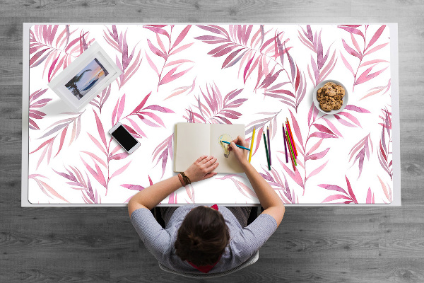 Large desk mat table protector pink leaves