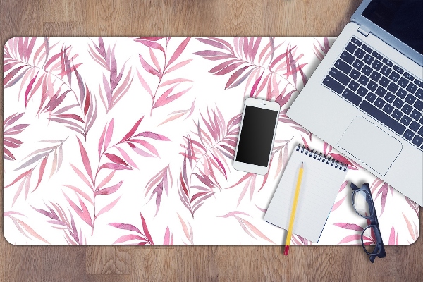 Large desk mat table protector pink leaves
