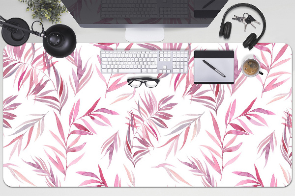 Large desk mat table protector pink leaves