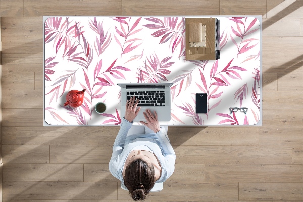 Large desk mat table protector pink leaves