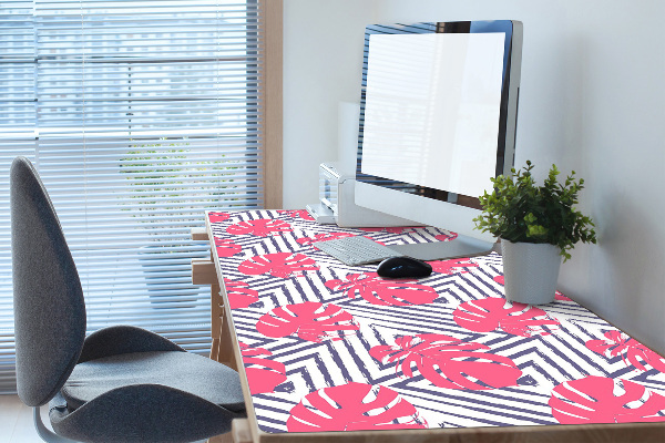 Large desk mat table protector pink leaves