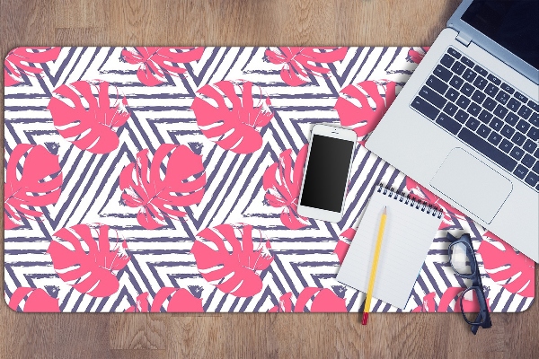 Large desk mat table protector pink leaves