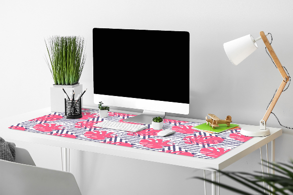 Large desk mat table protector pink leaves