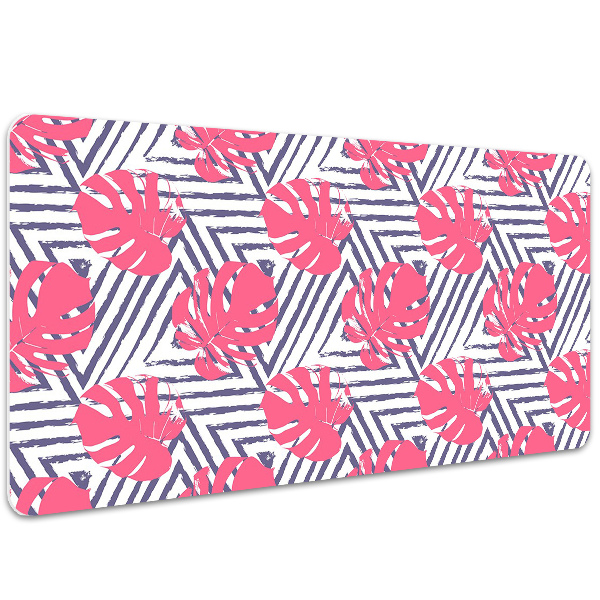 Large desk mat table protector pink leaves