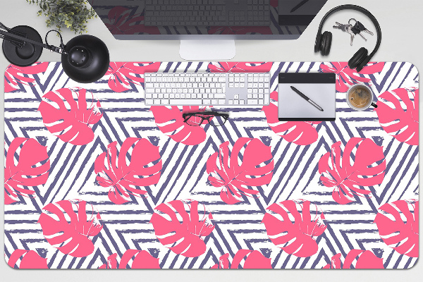 Large desk mat table protector pink leaves