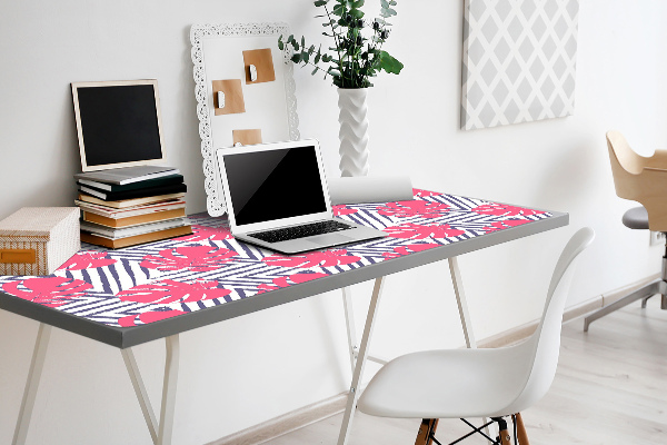 Large desk mat table protector pink leaves