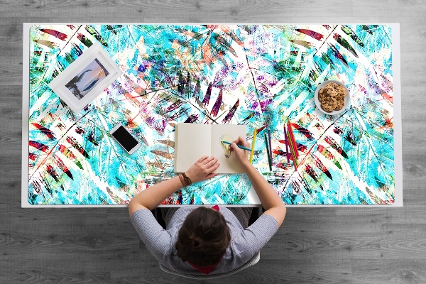 Large desk mat table protector prints of leaves