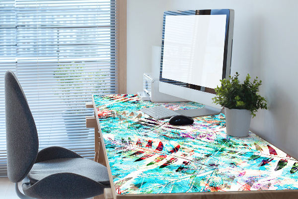 Large desk mat table protector prints of leaves