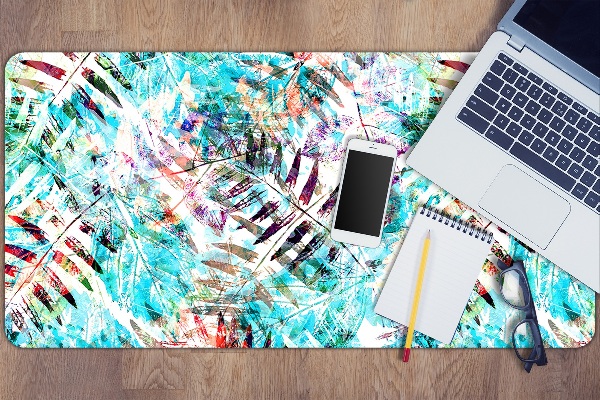 Large desk mat table protector prints of leaves