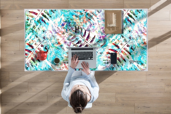 Large desk mat table protector prints of leaves