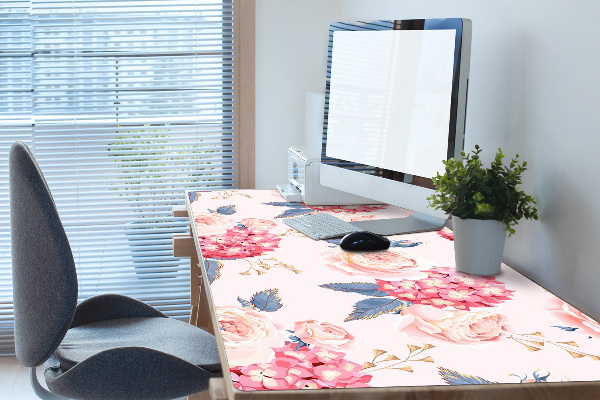 Large desk mat for children hydrangeas