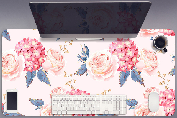 Large desk mat for children hydrangeas