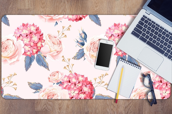 Large desk mat for children hydrangeas
