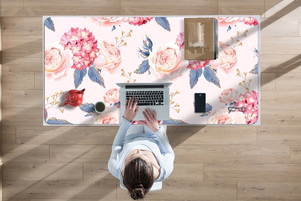 Large desk mat for children hydrangeas