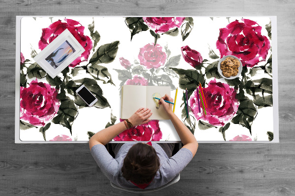 Large desk mat table protector painted roses