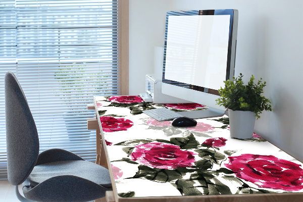 Large desk mat table protector painted roses