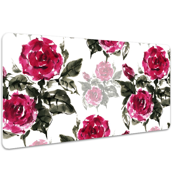 Large desk mat table protector painted roses