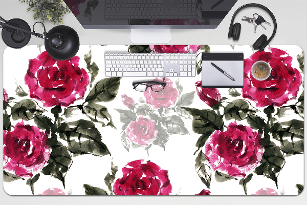 Large desk mat table protector painted roses