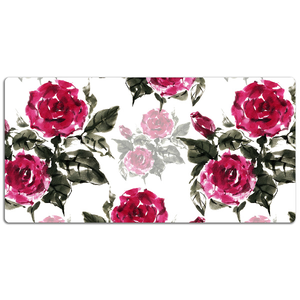 Large desk mat table protector painted roses