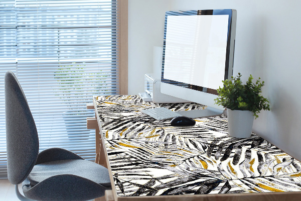Large desk mat table protector black leaves