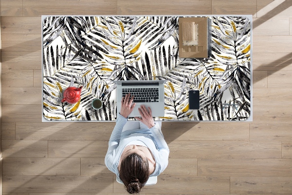 Large desk mat table protector black leaves