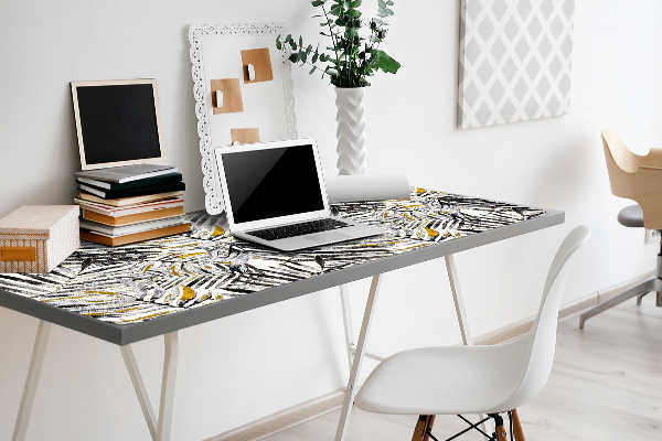 Large desk mat table protector black leaves