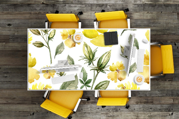 Large desk pad PVC protector yellow flowers
