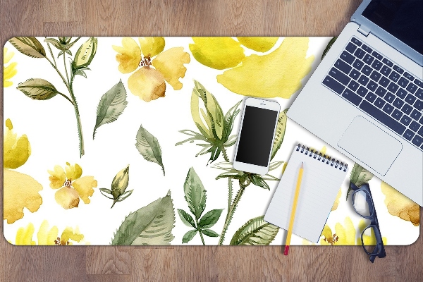 Large desk pad PVC protector yellow flowers