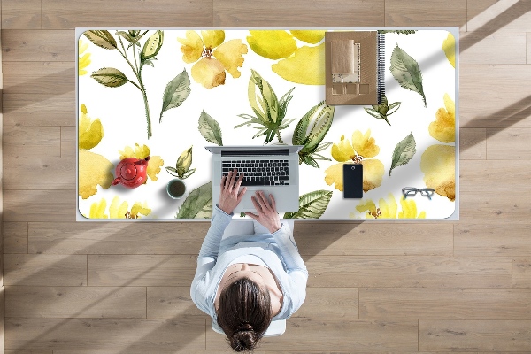 Large desk pad PVC protector yellow flowers