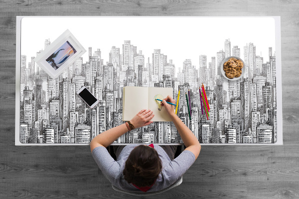 Desk mat Black and white city