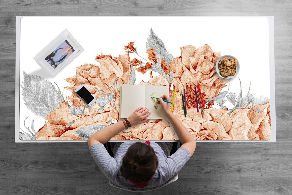 Large desk mat table protector blooming roses