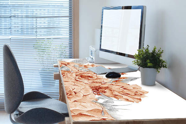 Large desk mat table protector blooming roses