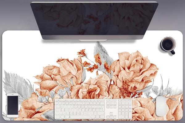 Large desk mat table protector blooming roses