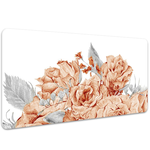 Large desk mat table protector blooming roses