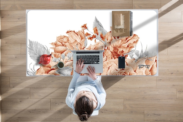 Large desk mat table protector blooming roses
