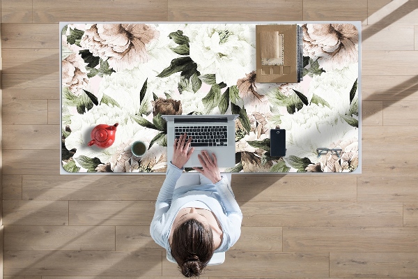 Full desk protector blooming peonies