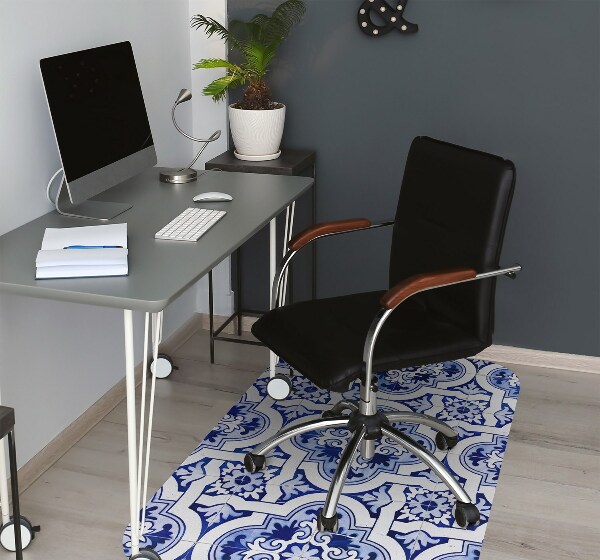Office chair floor protector blue tiles