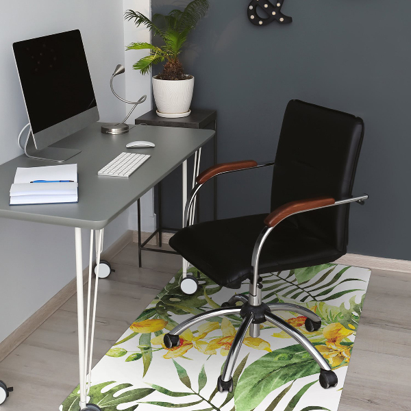 Office chair mat exotic leaf