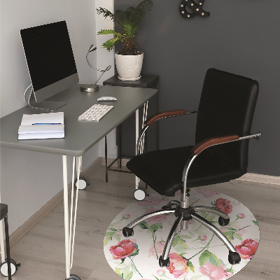 Office chair mat red flowers