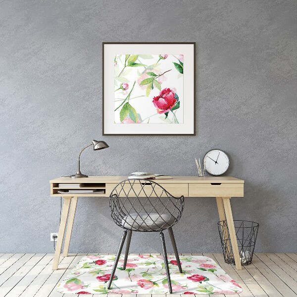 Office chair mat red flowers