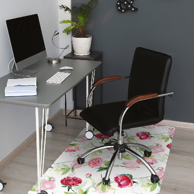 Office chair mat red flowers