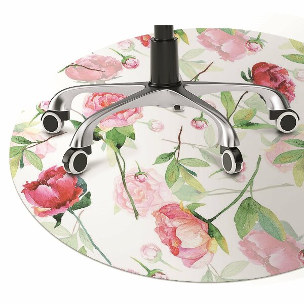 Office chair mat red flowers