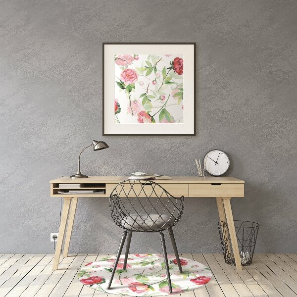 Office chair mat red flowers