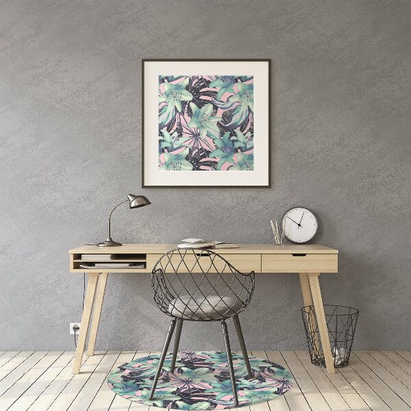 Office chair floor protector painted lilies