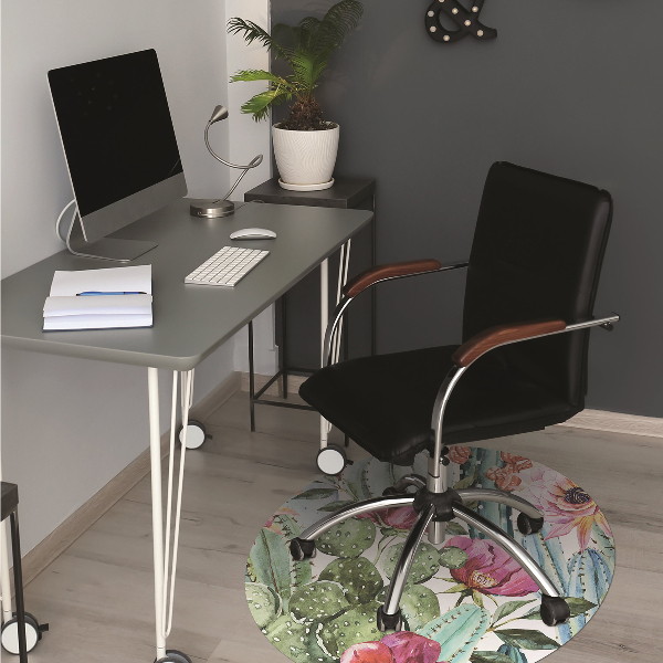Office chair floor protector cactus flowers