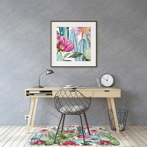 Office chair floor protector cactus flowers