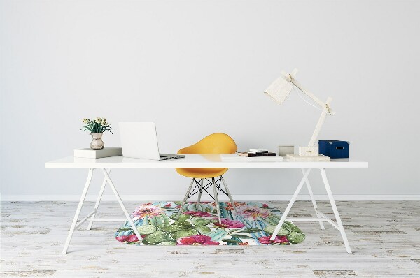 Office chair floor protector cactus flowers