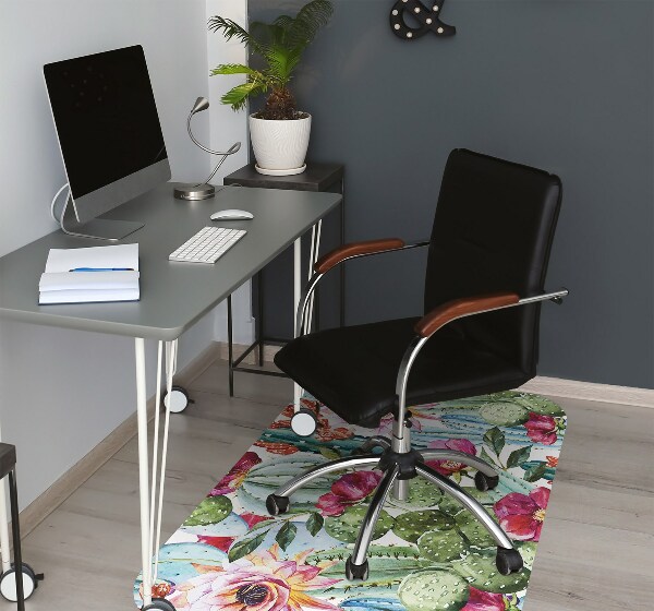 Office chair floor protector cactus flowers